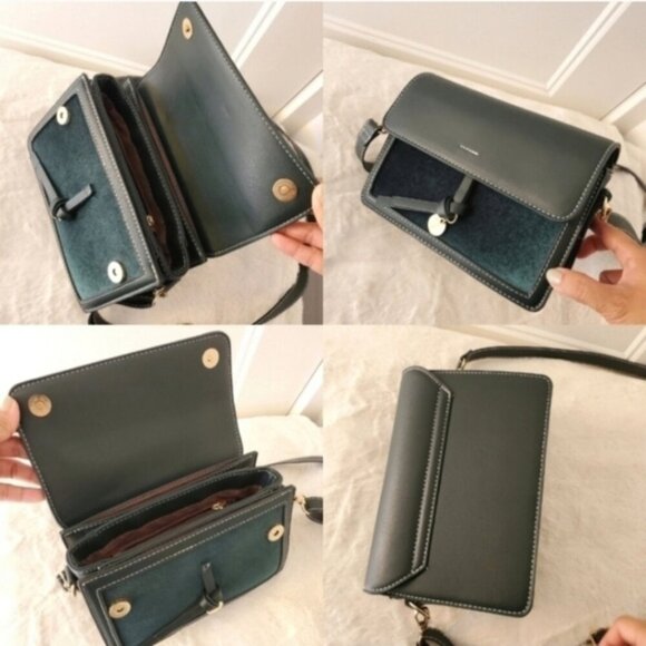 Structured Green Crossbody Shoulder Bag Gold Hardware Vegan Leather - Picture 5 of 6